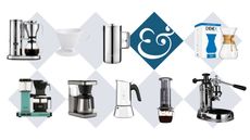 A selection of the best non-toxic coffee makers on a checkerboard background.