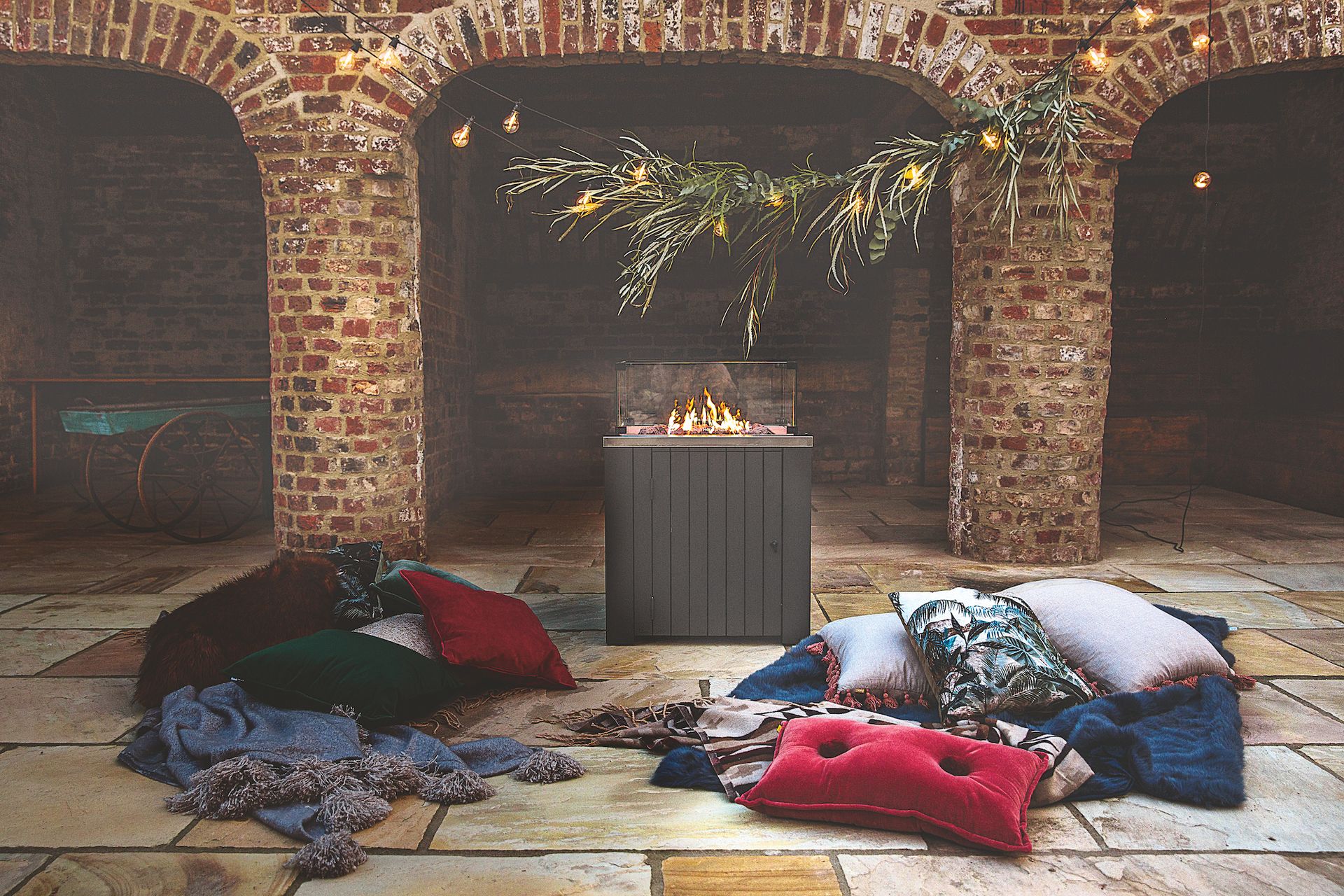 tall fire pit with glass surround