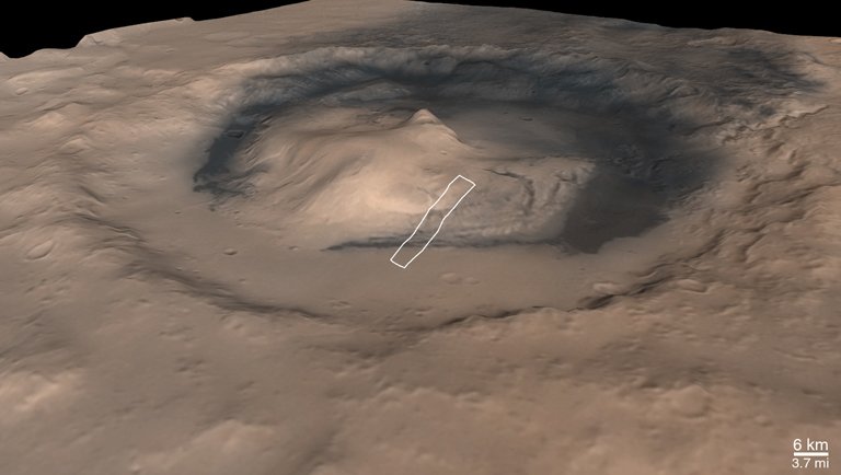 Gale Crater, which is near the Martian equator, offers access to a wide range of rock strata, including sulfates and phyllosilicates in a mountain three miles (5 kilometers) high. Curiosity could probably drive partway up this mountain, checking out layer