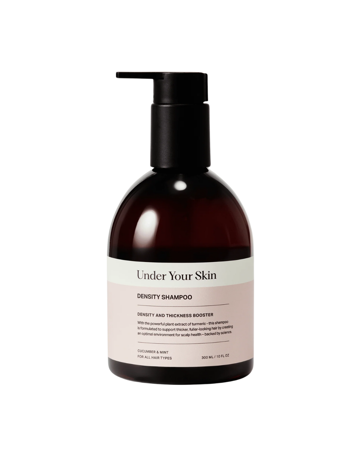 A bottle of Under Your Skin density shampoo.