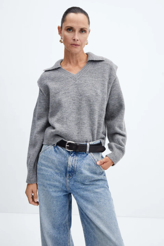 Mango Polo-neck sweater with shoulder pads