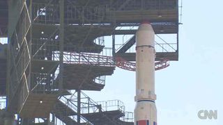 This still from a CNN broadcast shows a close-up of the nose cone atop North Korea's Unha-3 rocket, which country officials say will launch a satellite into orbit in April 2012.