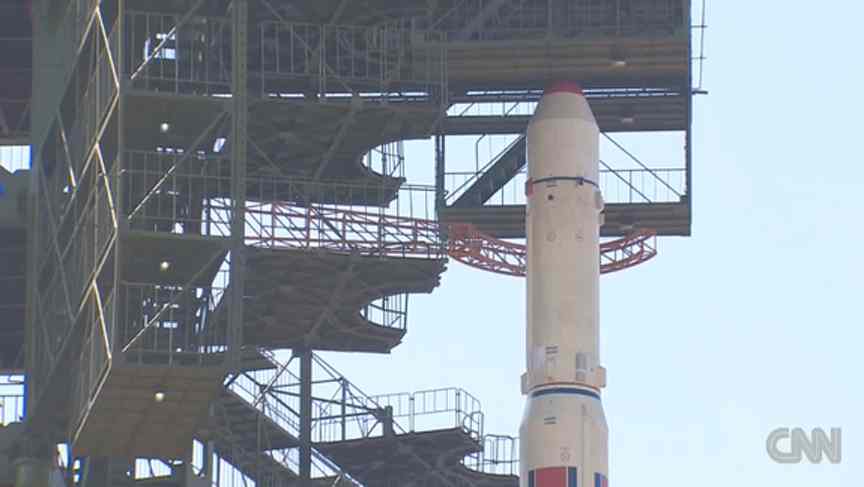 This still from a CNN broadcast shows a close-up of the nose cone atop North Korea&#039;s Unha-3 rocket, which country officials say will launch a satellite into orbit in April 2012.