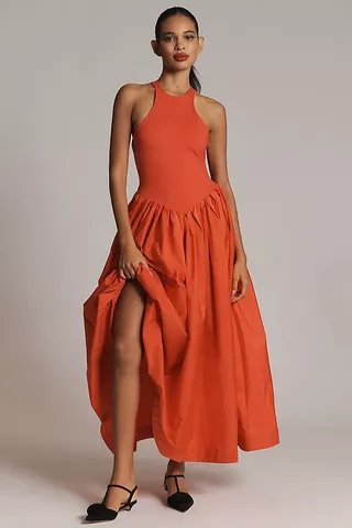 Maeve Sleeveless Crew-Neck Drop-Waist Maxi Dress