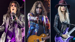 [L-R] Alice Cooper, Ace Frehley and Orianthi