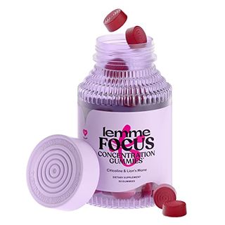 Lemme Focus Concentration & Brain Health Gummies With Cognizin Citicoline, Lion's Mane Mushroom, Vitamin B12 - Vegan, Gluten Free, Caffeine Free, Strawberry (50 Count)