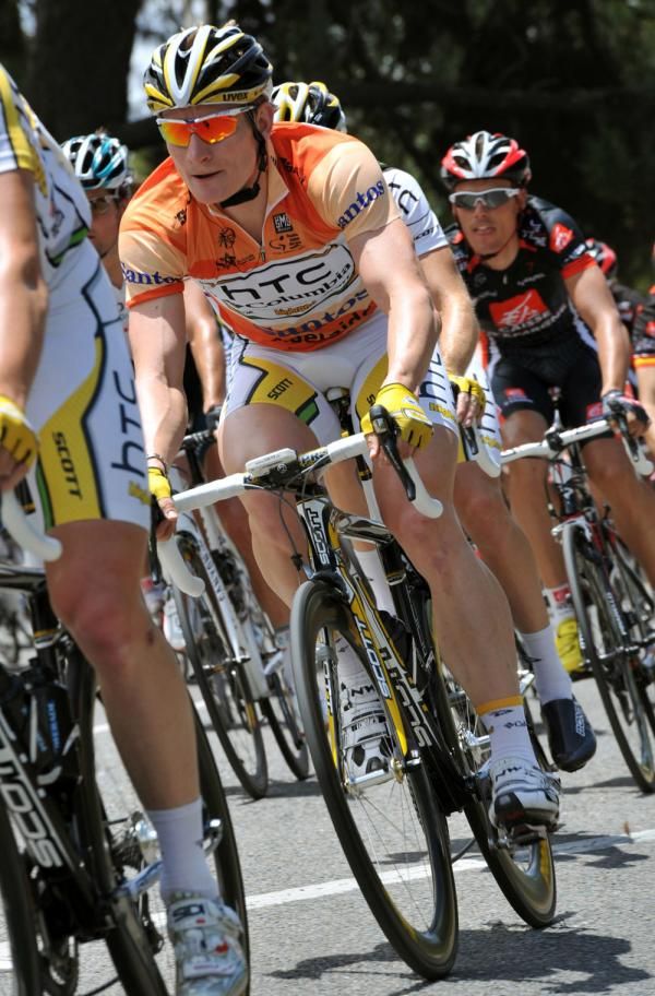 Greipel follows his HTC-Columbia teammates througha a corner on stage two