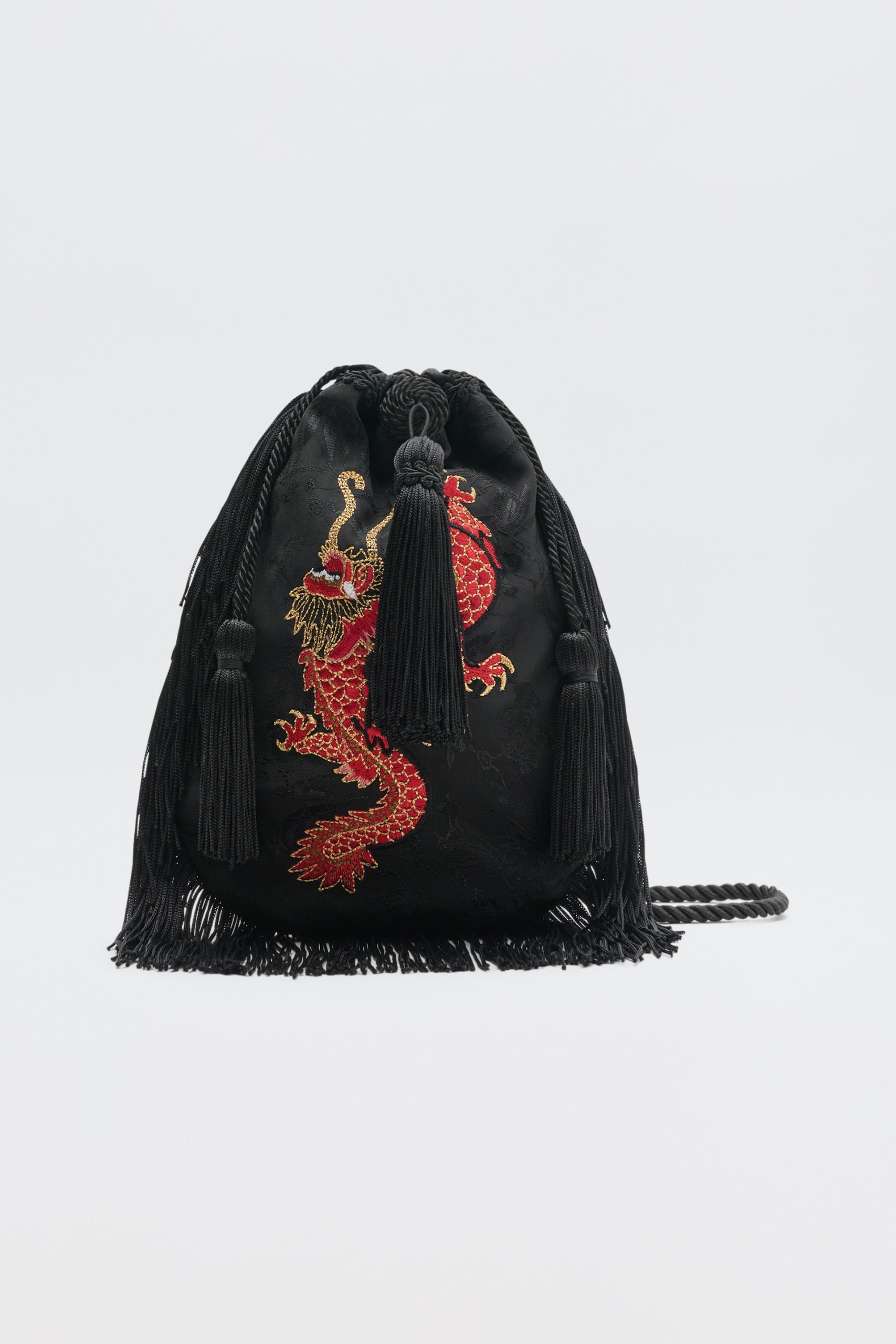 Phillipa Jacquard Pouch in Black Dragon Embroidery Red