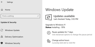 Windows update installing Windows 11