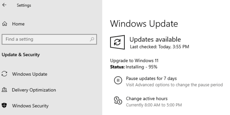 Windows update installing Windows 11