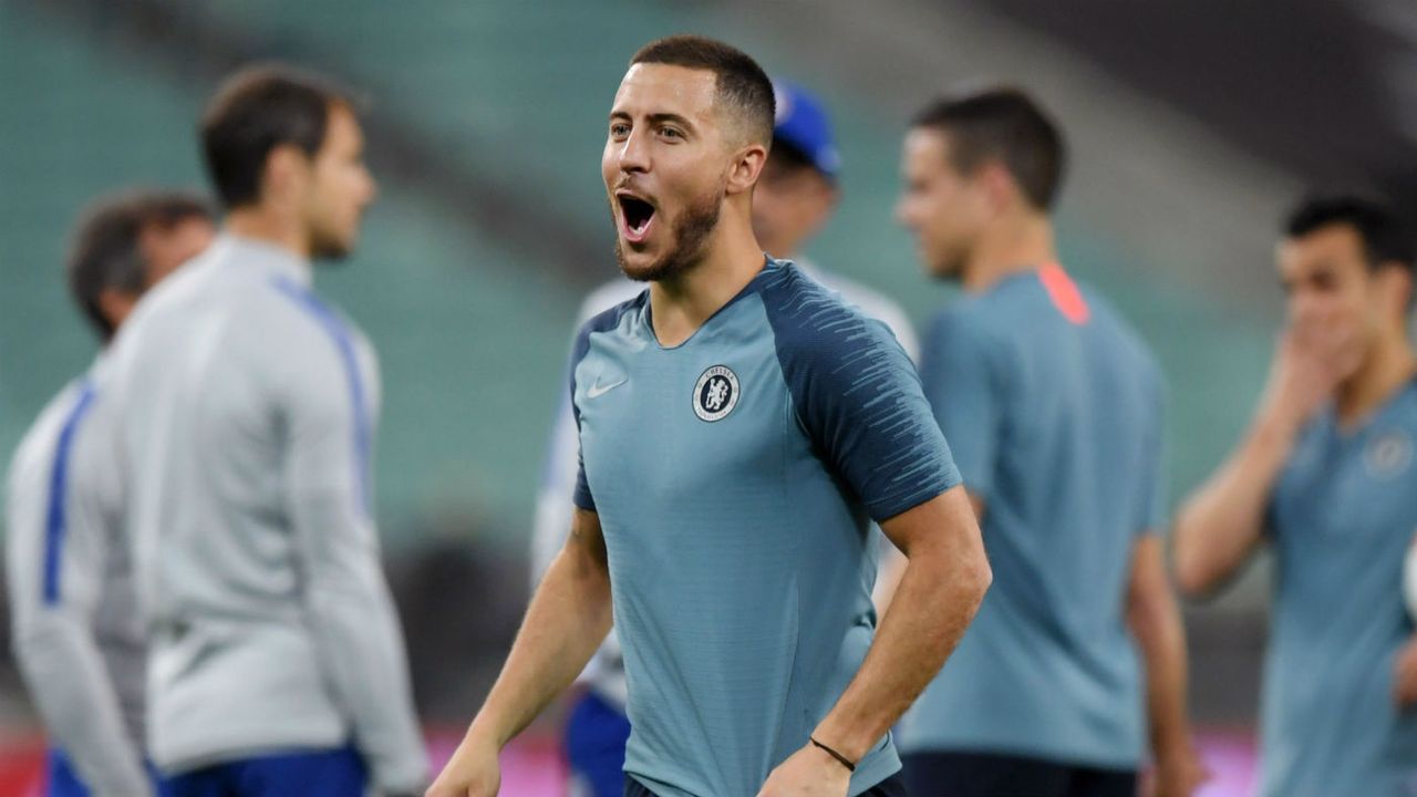 Chelsea star Eden Hazard trains in Baku ahead of the Europa League final against Arsenal