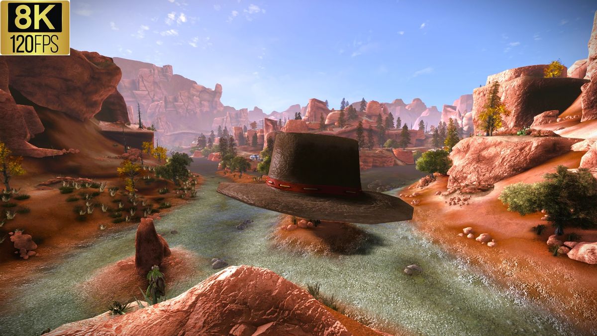 An image of an incredibly large hat with an &quot;8K, 120 FPS&quot; logo in the corner.