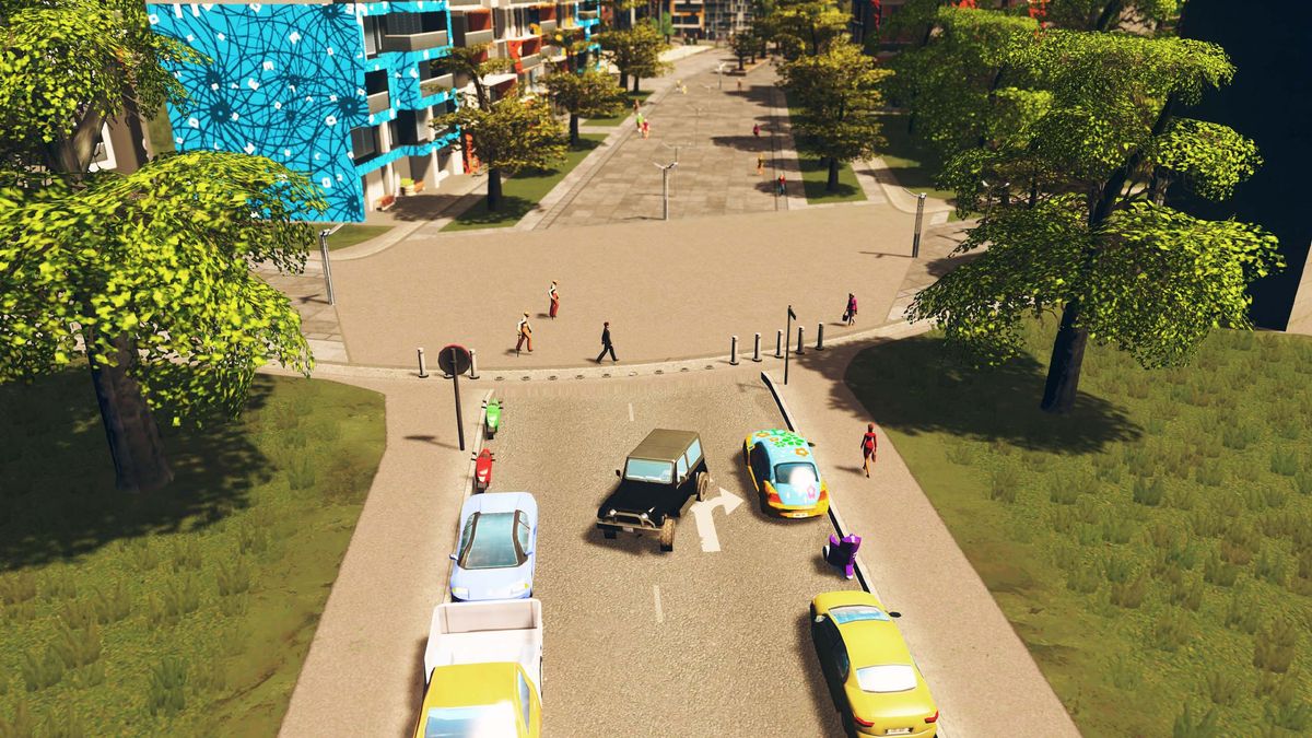 An image of a pedestrian street from Cities: Skylines