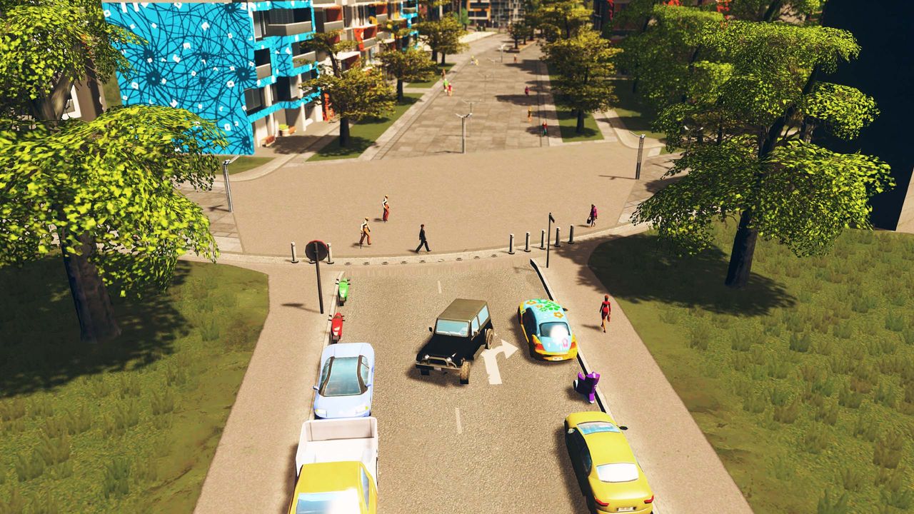 An image of a pedestrian street from Cities: Skylines