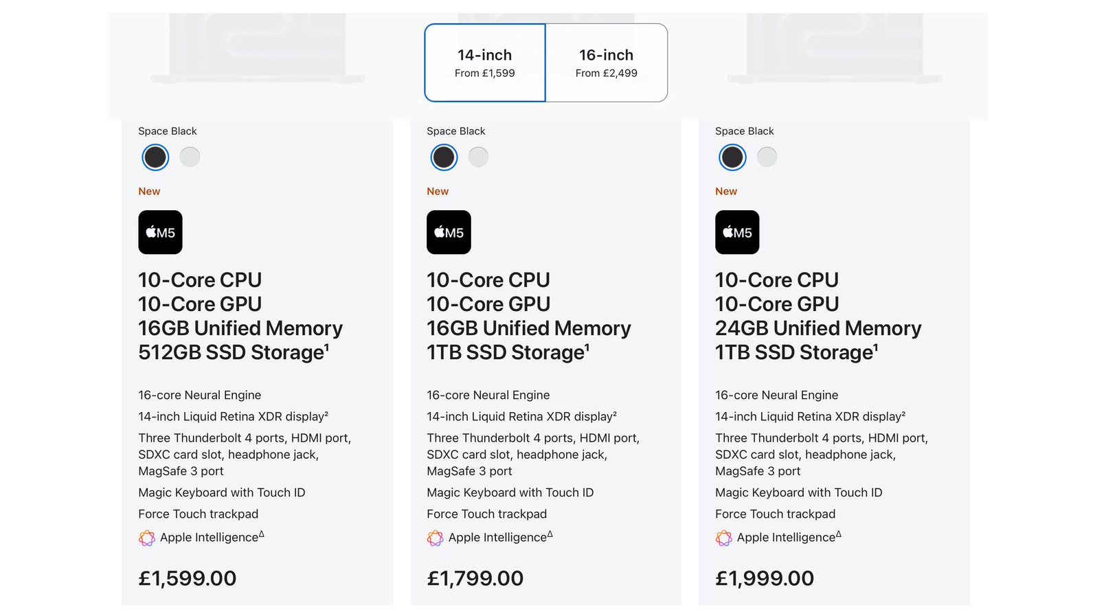 Three screenshots taken of the basket stage of buying a MacBook Pro from Apple.
