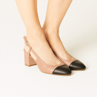 Leather Block Heel Slingback Shoes