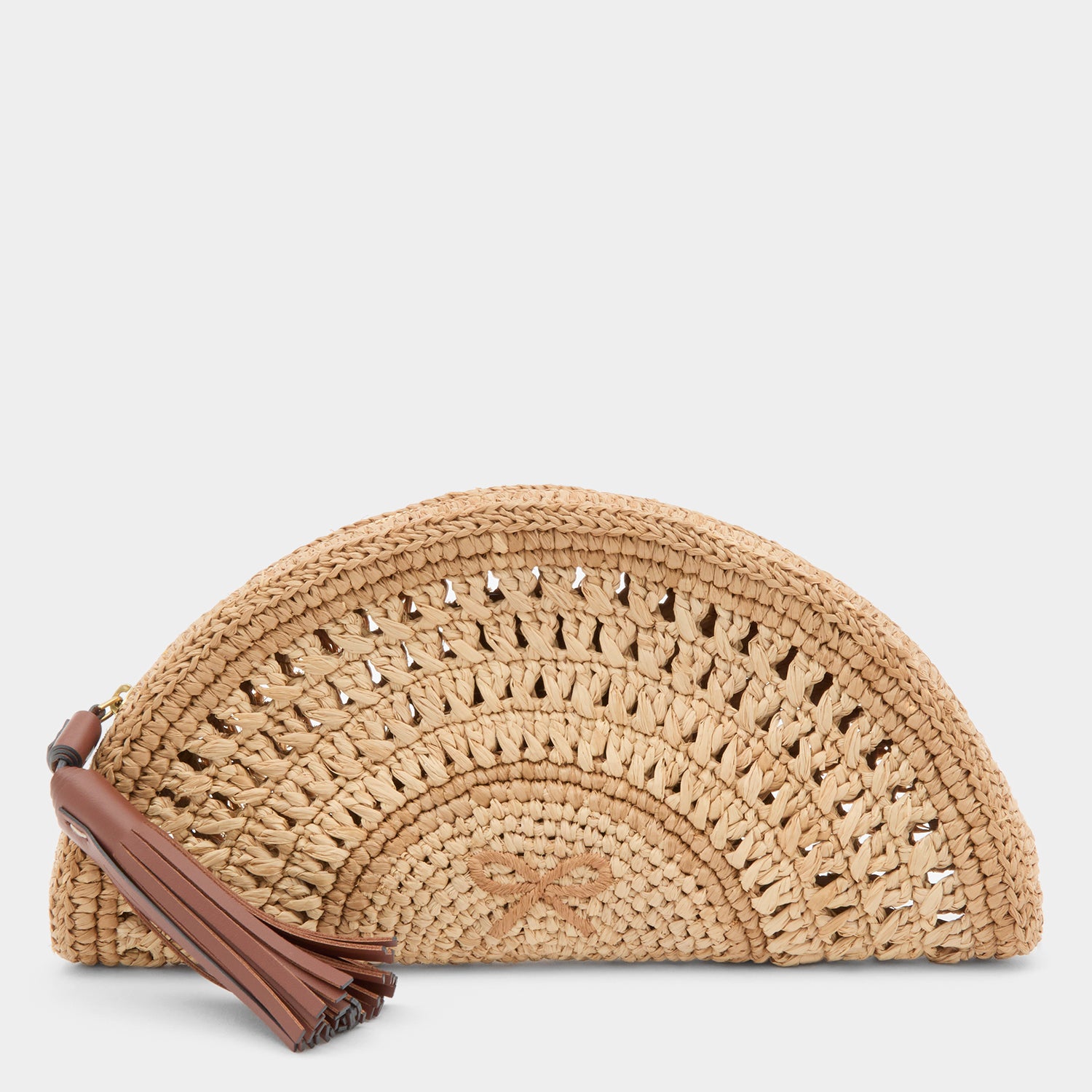 Half Moon Bow Clutch | Natural Raffia/smooth Leather in Natural Brown