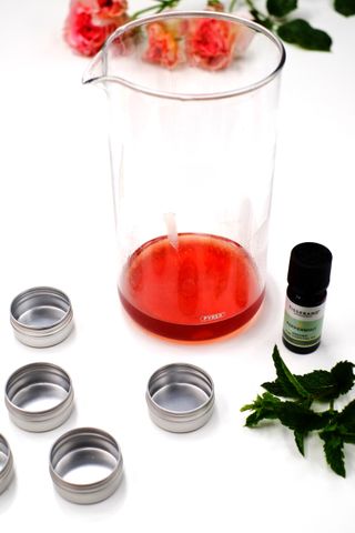 Melted rose oil for lip balm