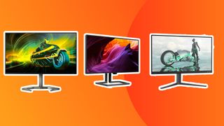 Three of the best Philips monitors on an orange background