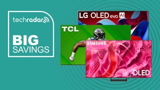 LG TV, TCL TV and Samsung TV side by side on a green background