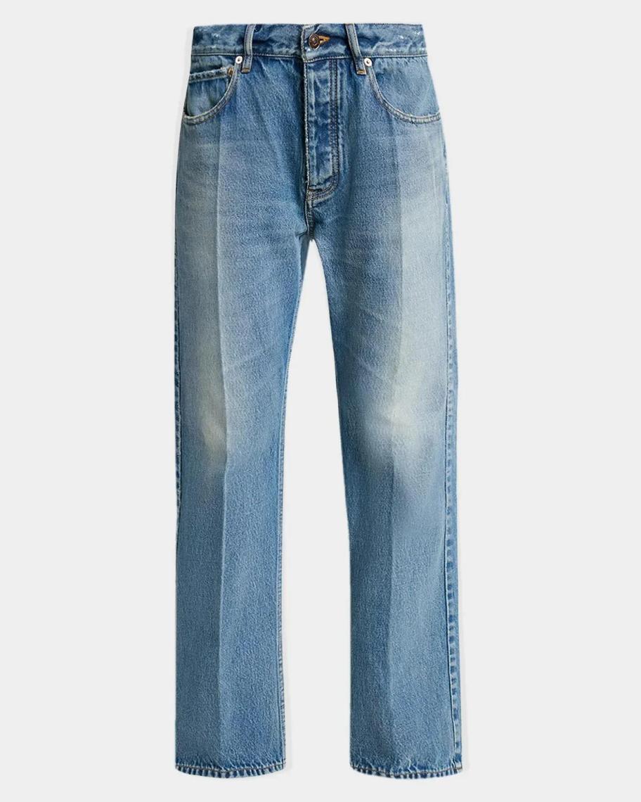 Mid-Rise Faded Denim Straight-Leg Jeans