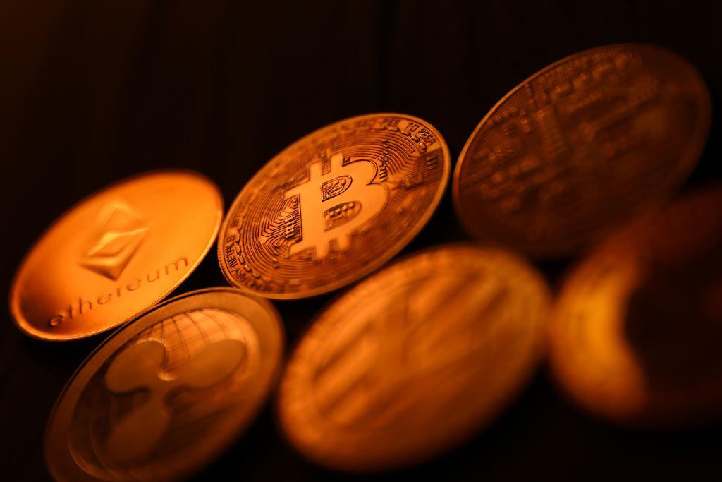 Representation of Bitcoin and other cryptocurrencies including ethereum
