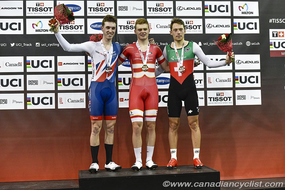 Men's Omnium podium - Oliver Wood, Niklas Larsen, Gael Suter