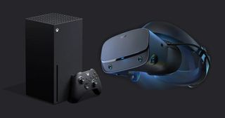 An Xbox Series X and Oculus VR headset