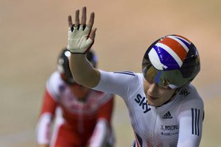 Laura Trott waves to the crowd