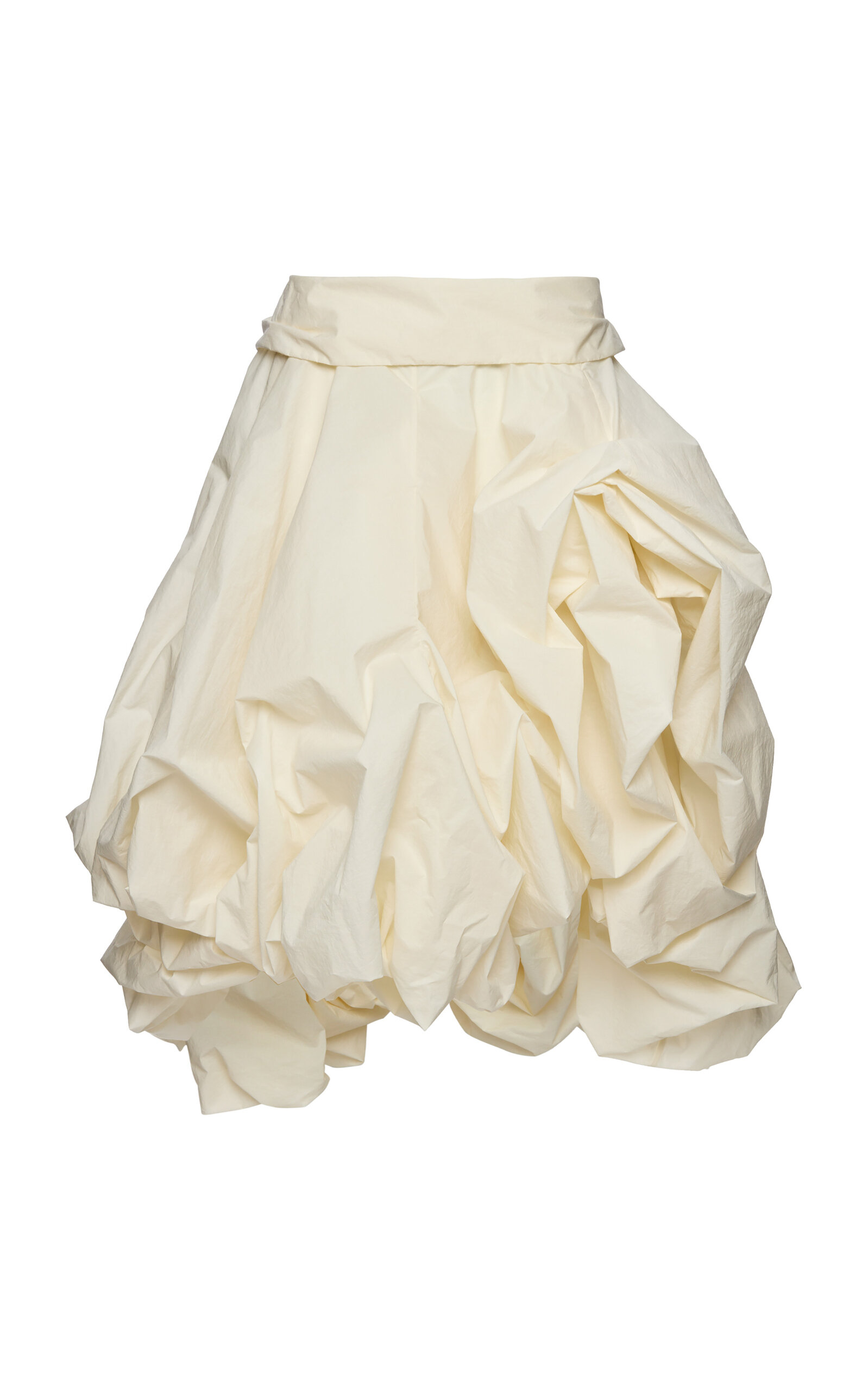 Draped Bubble-Hem Cotton-Blend Midi Skirt