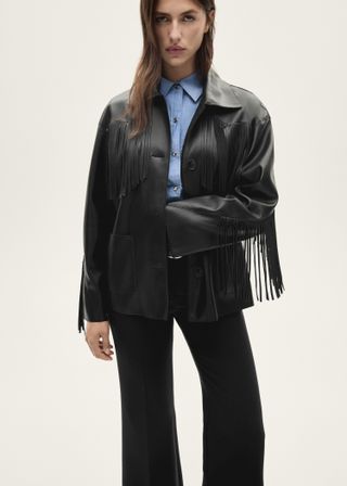 Leather-Effect Fringed Overshirt - Women | Mango Usa