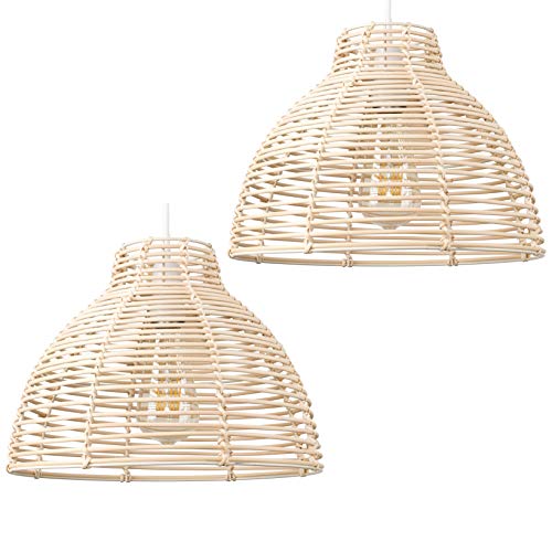 Minisun | Modern Cream Wicker Basket Style Ceiling Light Shades | Pendant Lights, Home Décor & Improvement Essential | Set of 2