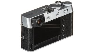 Fujifilm X100V product shot angled rear view on white background