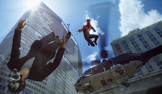 spider-man nabs criminal in mid-air ps4 game