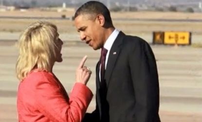 President Obama is confronted by Arizona Gov. Jan Brewer (R) after landing in Phoenix Wednesday.