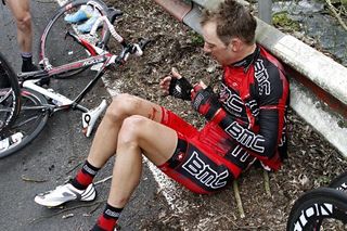 Karsten Kroon (BMC) after a frightening crash.