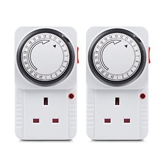 Hbn 24 Hour Programmable Mechanical Timer Plug Switch, Energy Saving Uk Plug-In Indoor Timer Socket for Lights, Lamp and Home Appliances (13a/3120w, 2 Pack)