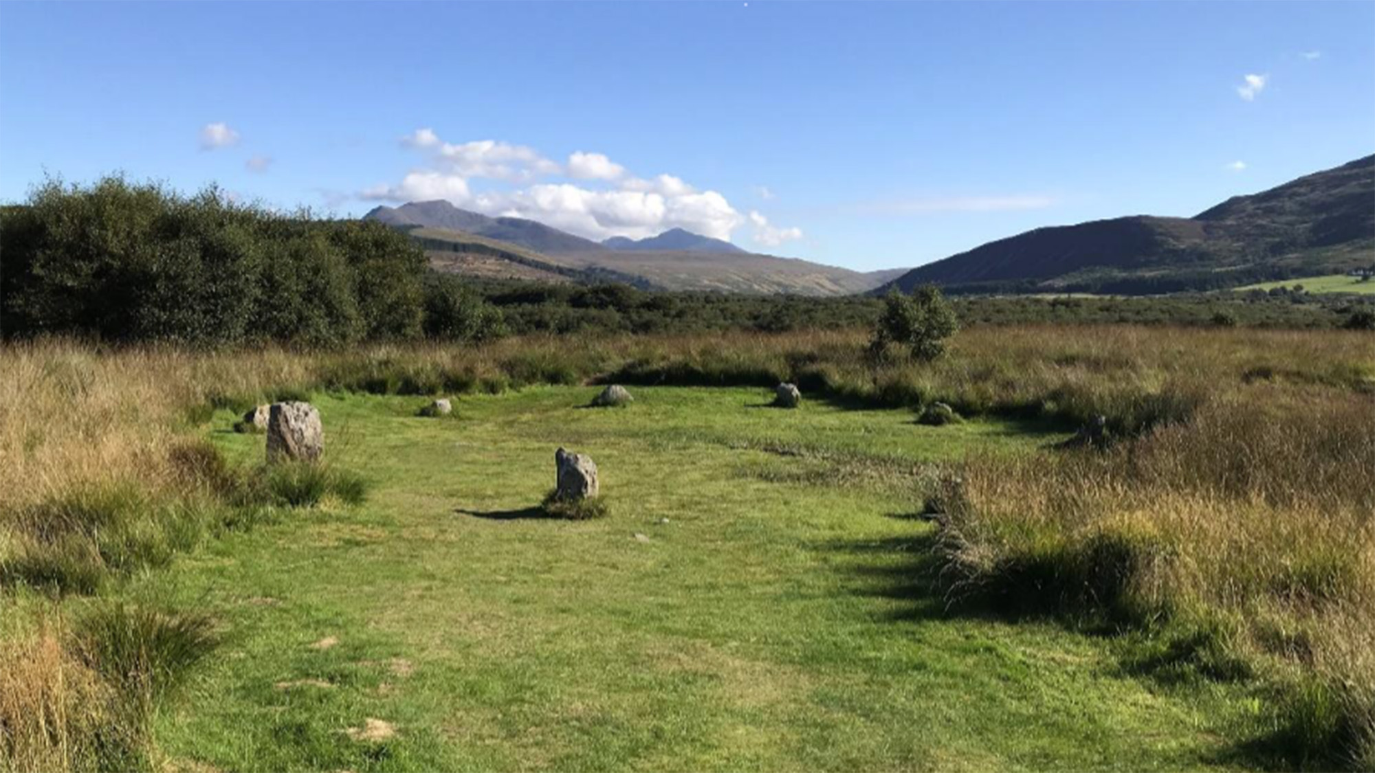A view of several stone circles on a moorland