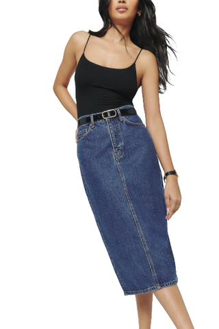 Reformation Jayde High Rise Denim Midi Skirt (Was $148) 