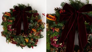 Fragrant fresh christmas wreath with dried oranges
