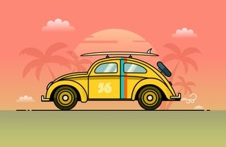 Vector art tutorials: Cartoon of car and palm trees