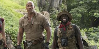 Jumanji Dwayne Johnson and Kevin Hart out in the jungle