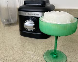 Blended frozen margarita made in the KitchenAid K150 blender
