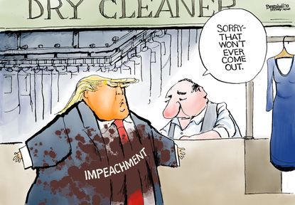 Political Cartoon U.S. Trump Impeachment Stain Dry Cleaning