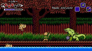 Sheep Lad, a Zelda 2 inspired pixel art game, a character fights lizards near water