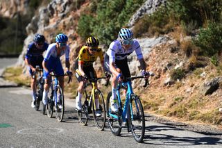 Matteo Jorgenson leading what he saw as an uncohesive chase group at Paris-Nice