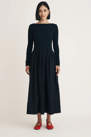 Black Long Sleeve A-Line Penni Midi Dress