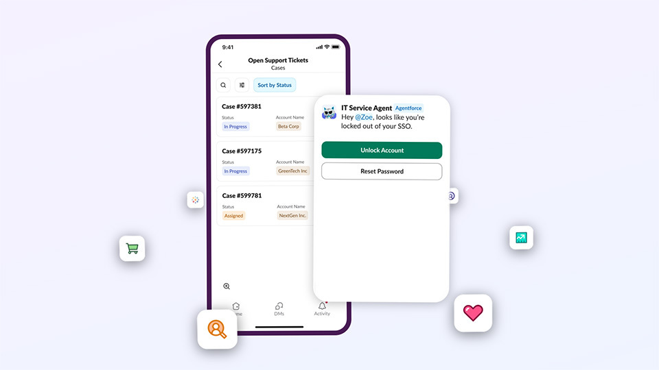 Slack AI agent support ticket concept image.