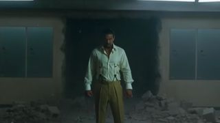 Jason Momoa as Dante in the Fast X trailer, standing in the space where the vault was ripped away from