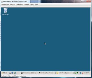 Screenshot of the Intel MFSYS25’s KVM application with a Windows 2008 desktop